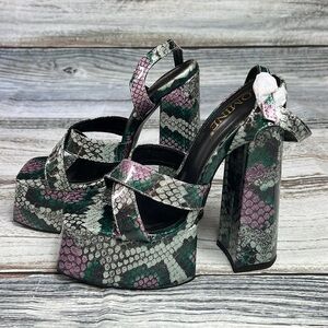 OMINE Women’s Platform 6.5” Heels – Purple/Silver/Green/Black – Size 6